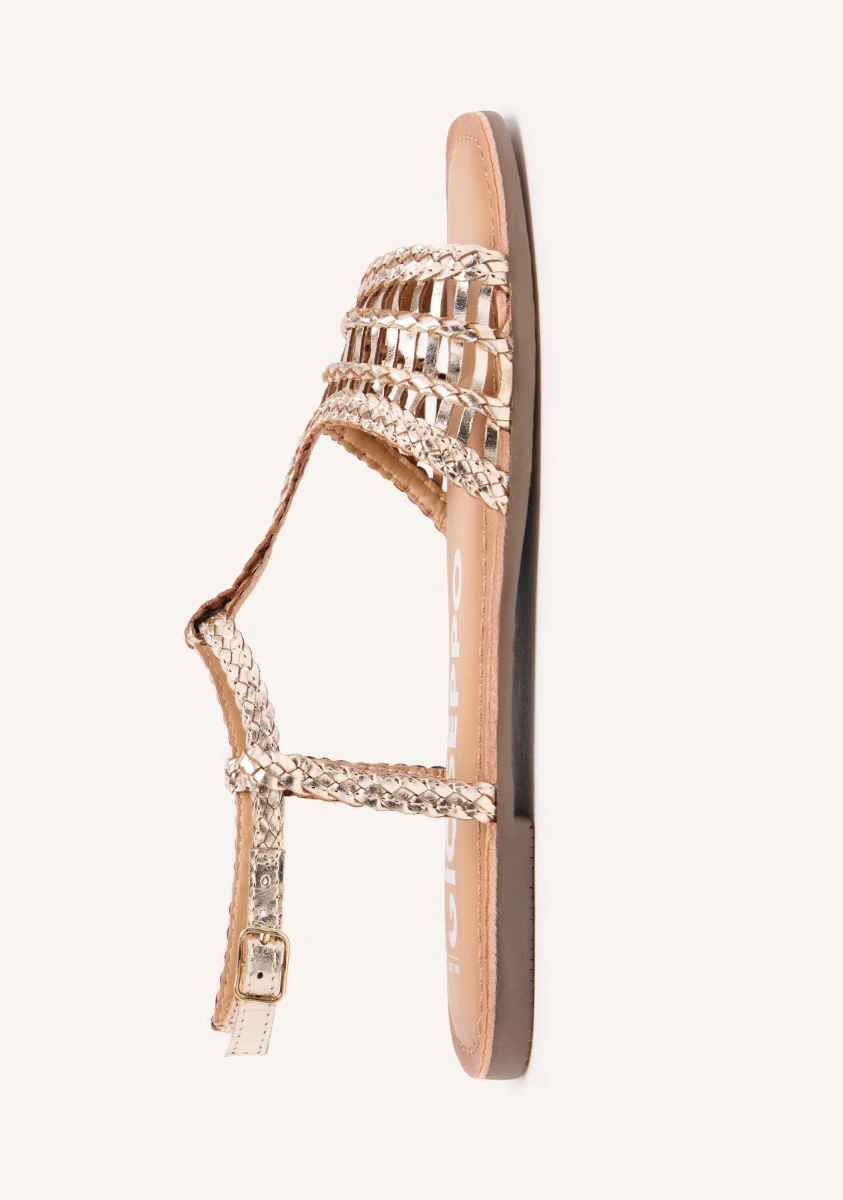 Icari women's flat gold braided leather sandals - Image 3