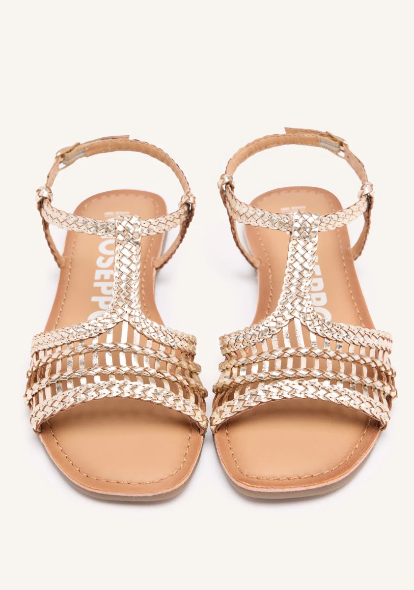 Icari women's flat gold braided leather sandals - Image 4