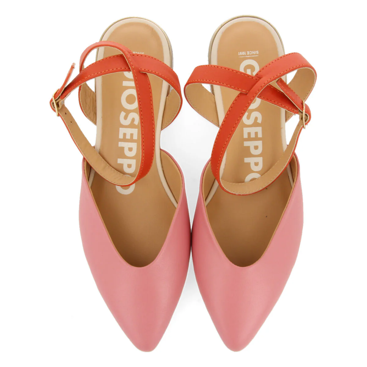 Iconha women's pink leather slingback ballet flats with ankle strap fastening