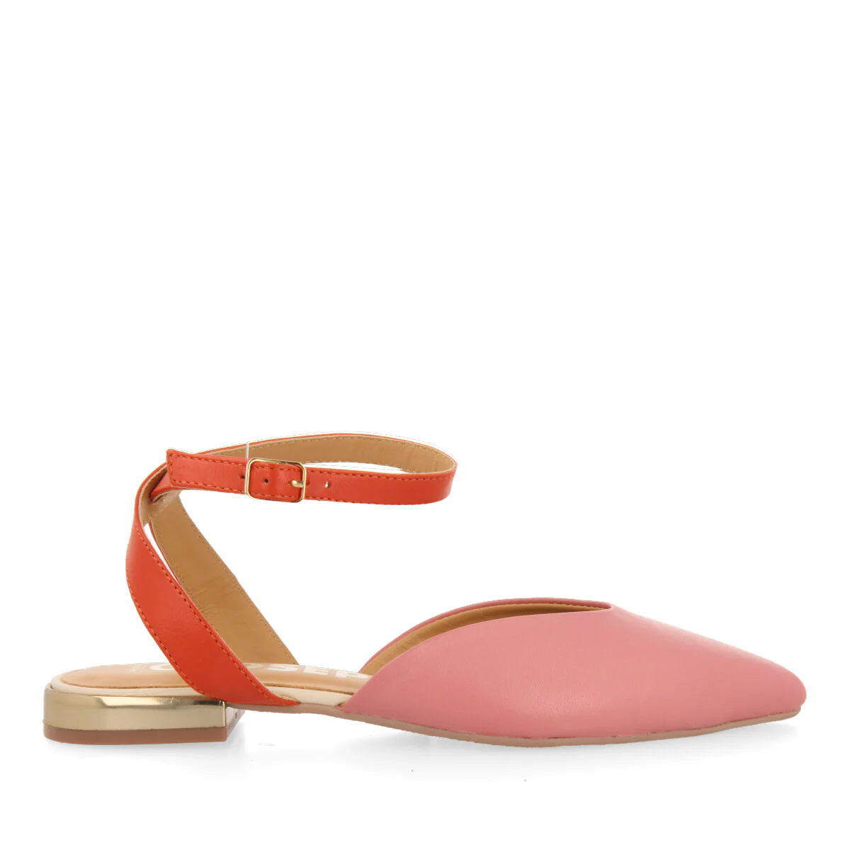 Iconha women's pink leather slingback ballet flats with ankle strap fastening - Image 3