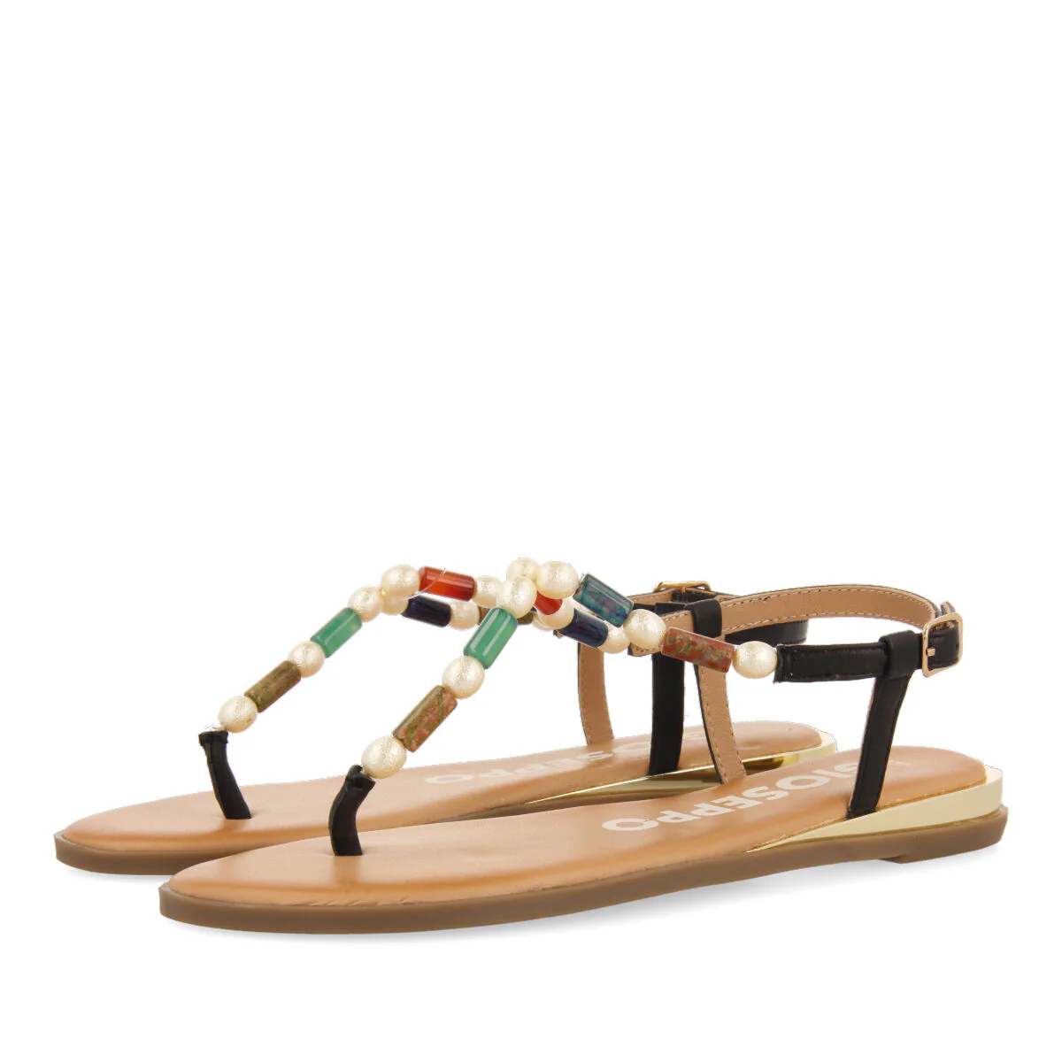 Itauna women's multicoloured sandals with stones and pearls - Image 2