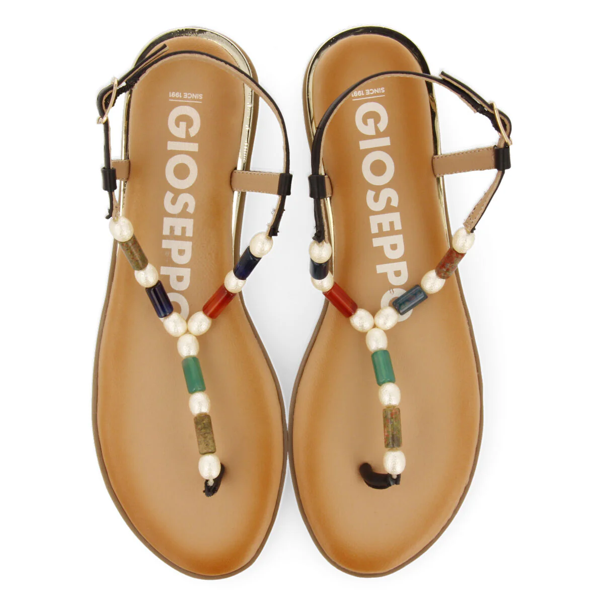 Itauna women's multicoloured sandals with stones and pearls - Image 3