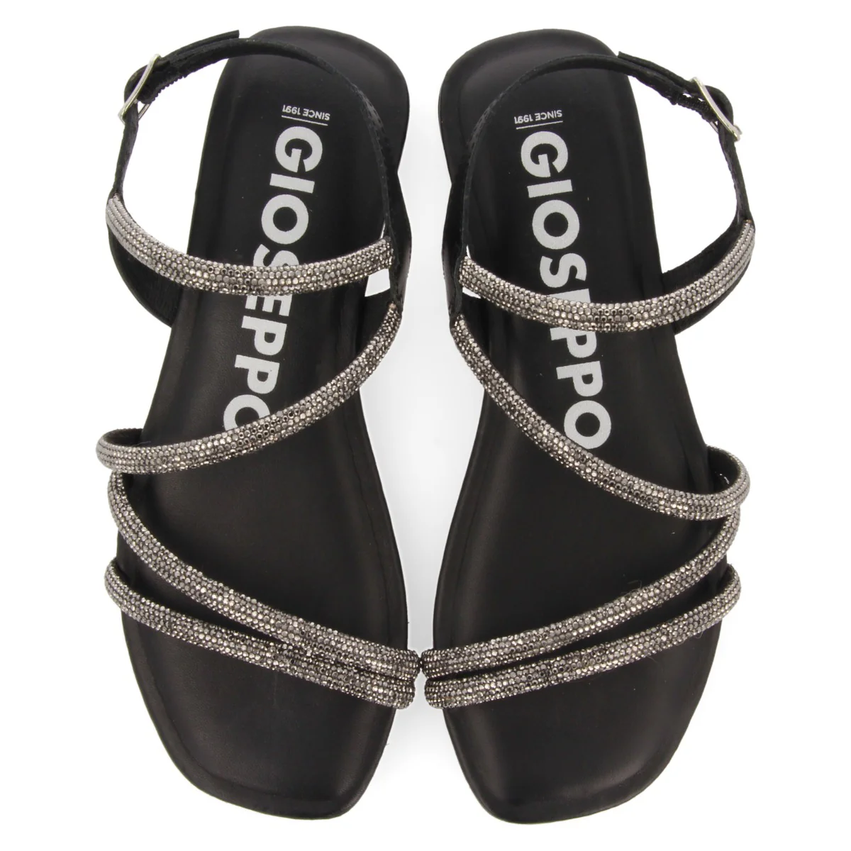 Jeceaba women's black sandals with crystal straps