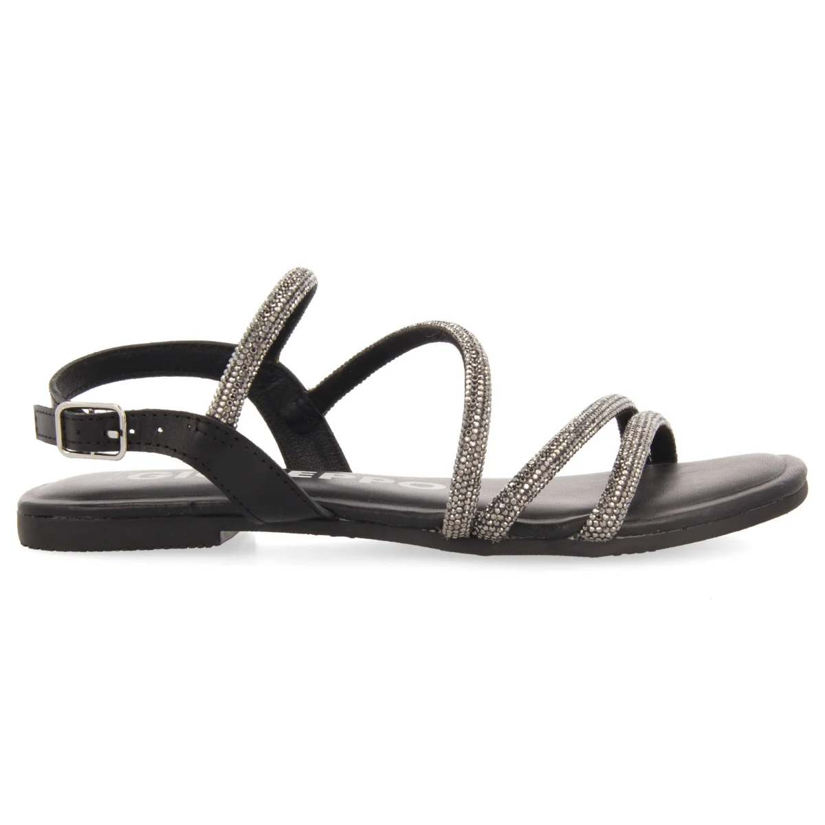 Jeceaba women's black sandals with crystal straps - Image 2