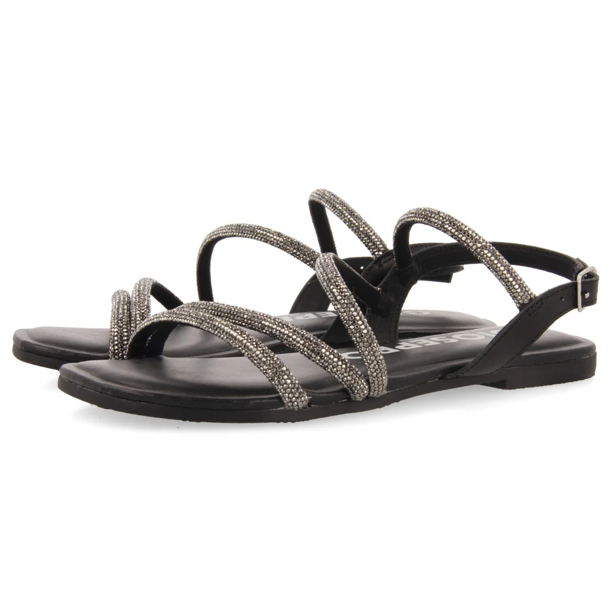 Jeceaba women's black sandals with crystal straps - Image 3
