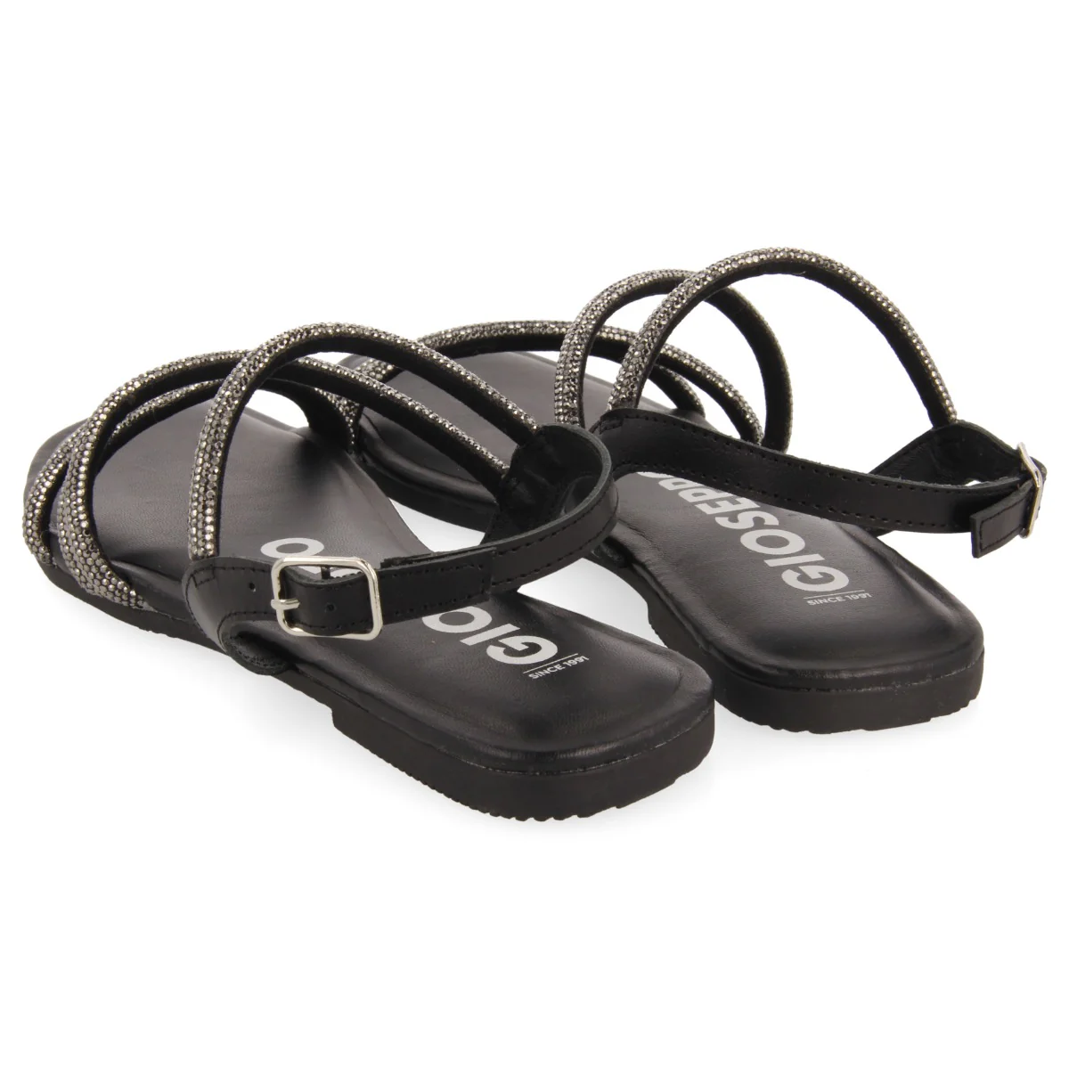Jeceaba women's black sandals with crystal straps - Image 4