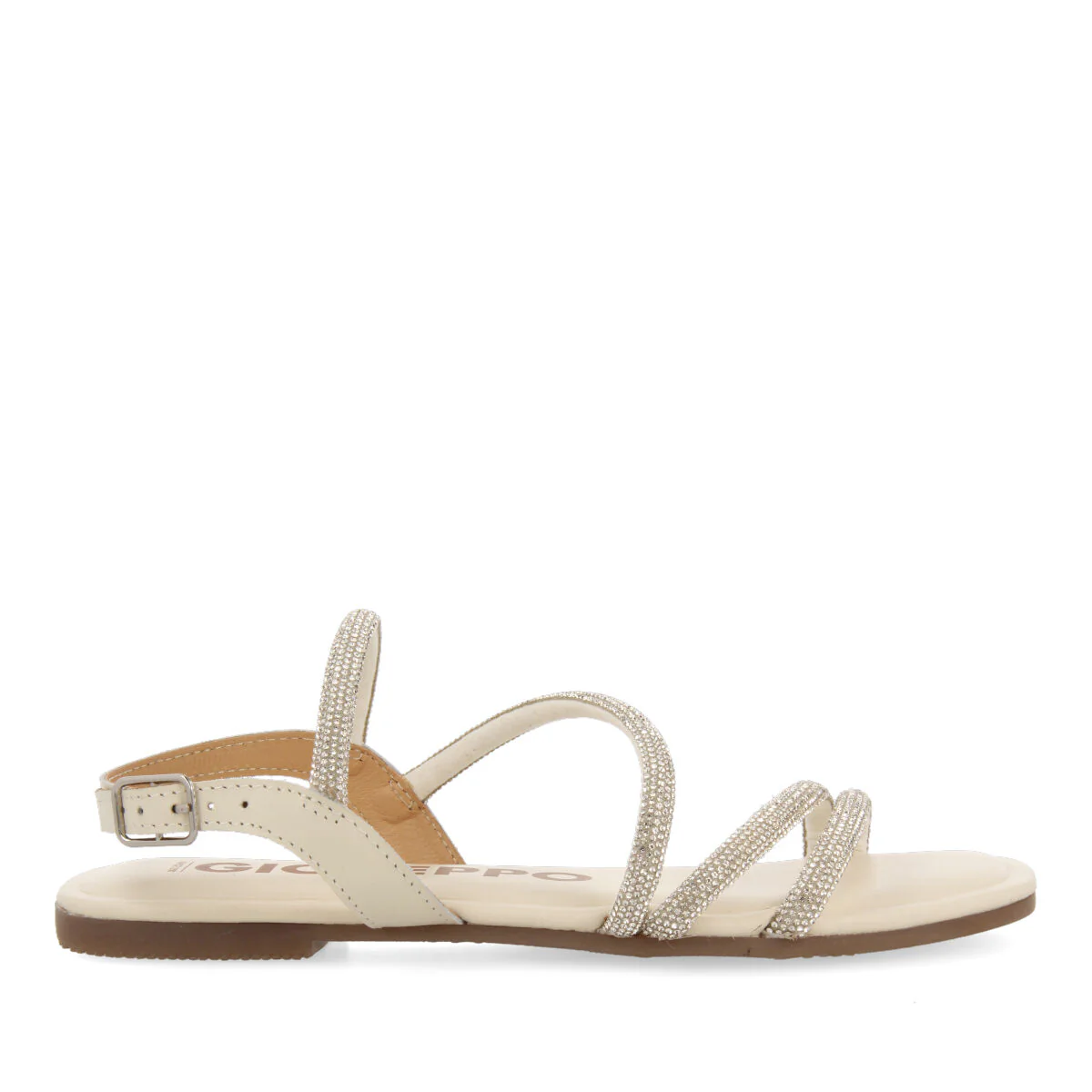 Jeceaba women's off-white sandals with crystal straps