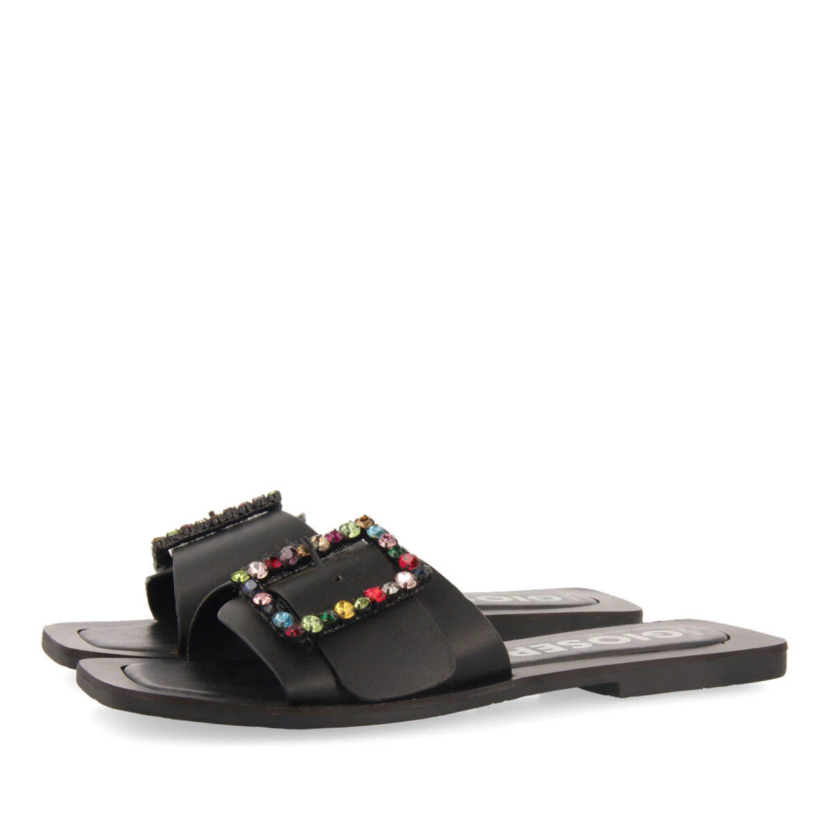 Jequitai women's flat slide sandals with multicoloured crystal buckles - Image 3