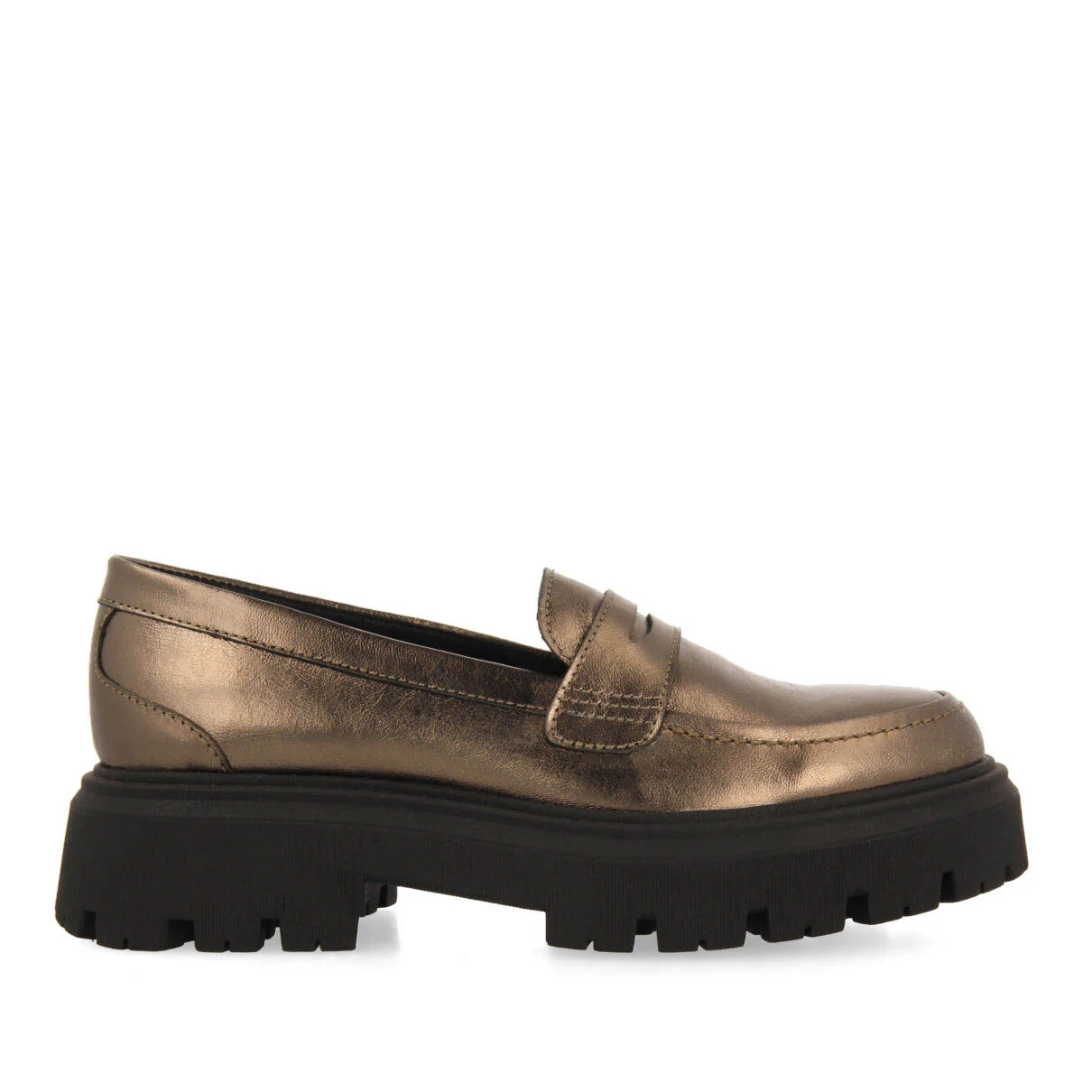 Kabelvas women's dark silver leather moccasins with track soles