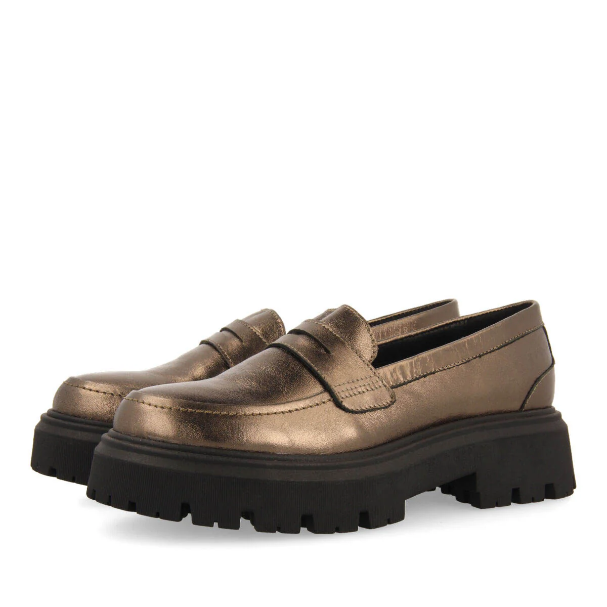 Kabelvas women's dark silver leather moccasins with track soles - Image 3