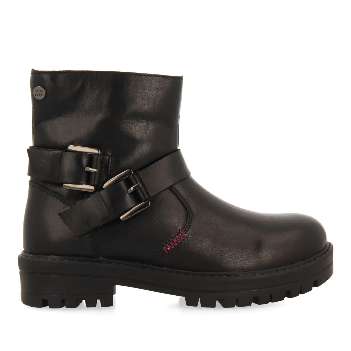 Kemnay children's black leather biker boots with buckles