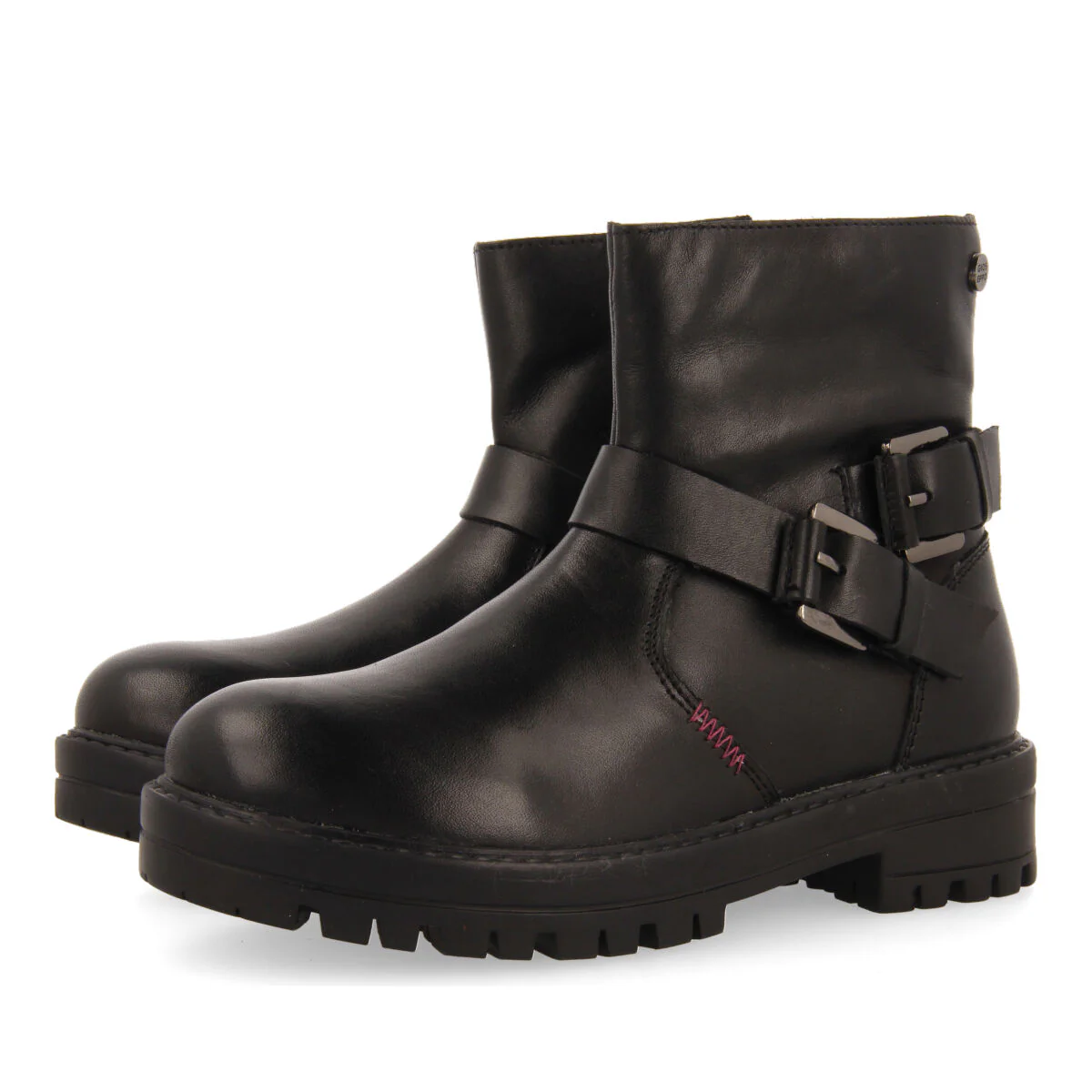 Kemnay children's black leather biker boots with buckles - Image 4
