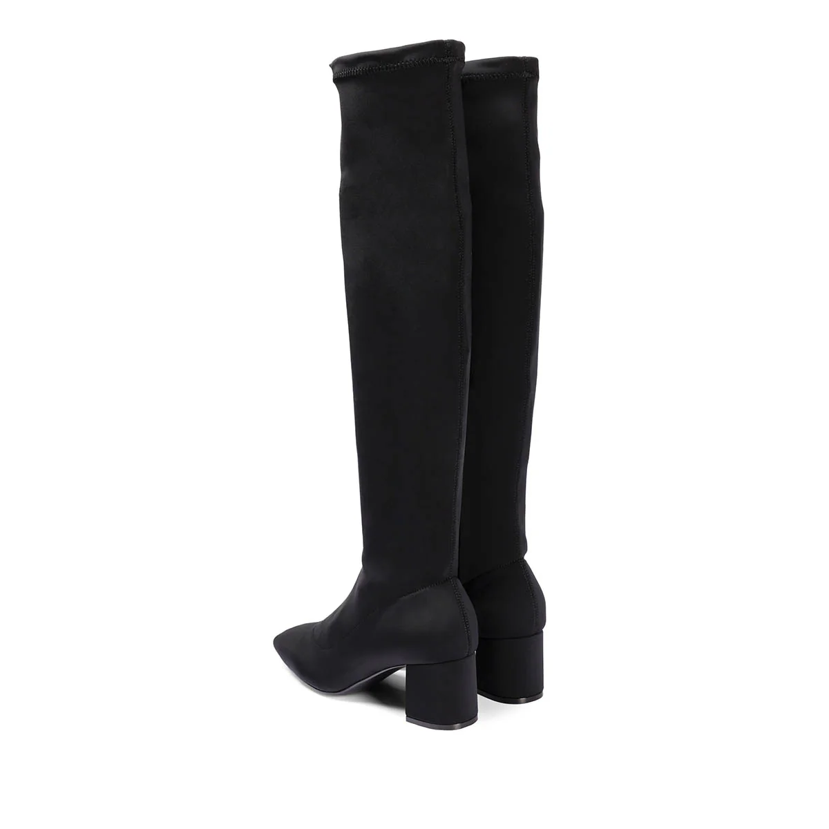 Kiberg women's stretchy black thigh-high boots with mid heels and semi-square toes - Image 5
