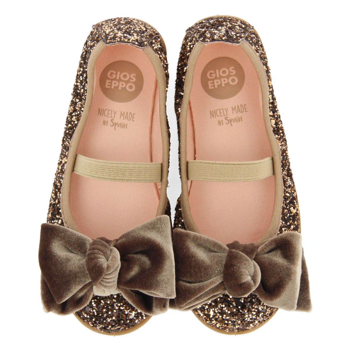 Koge girls' glittery copper ballet flats with a velvet bow - Image 3