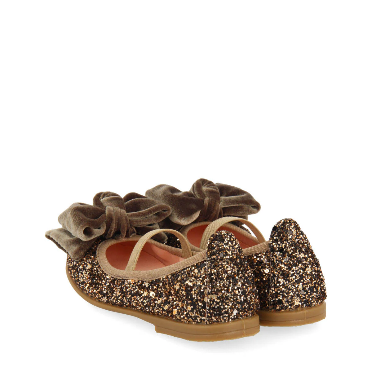 Koge girls' glittery copper ballet flats with a velvet bow - Image 4