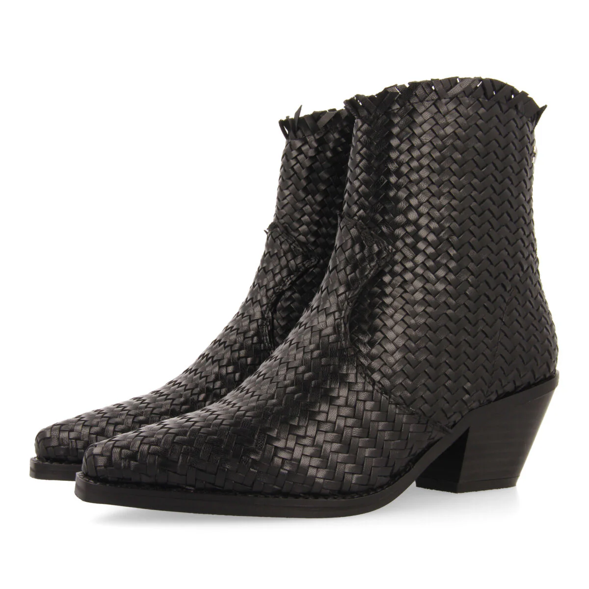 Kokkola women's black braided leather cowboy boots - Image 3