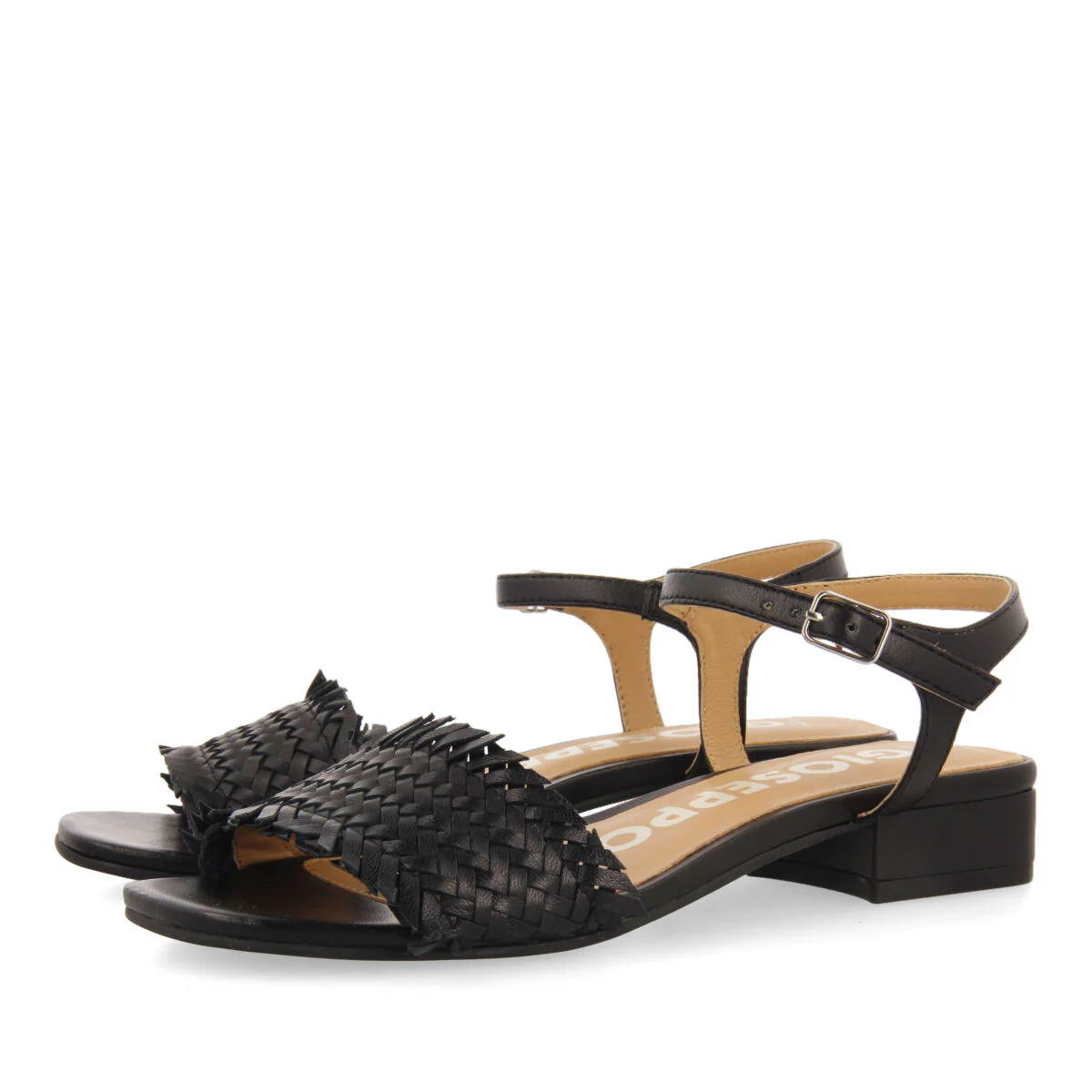 Kourou women's black braided sandals with low heels - Image 2