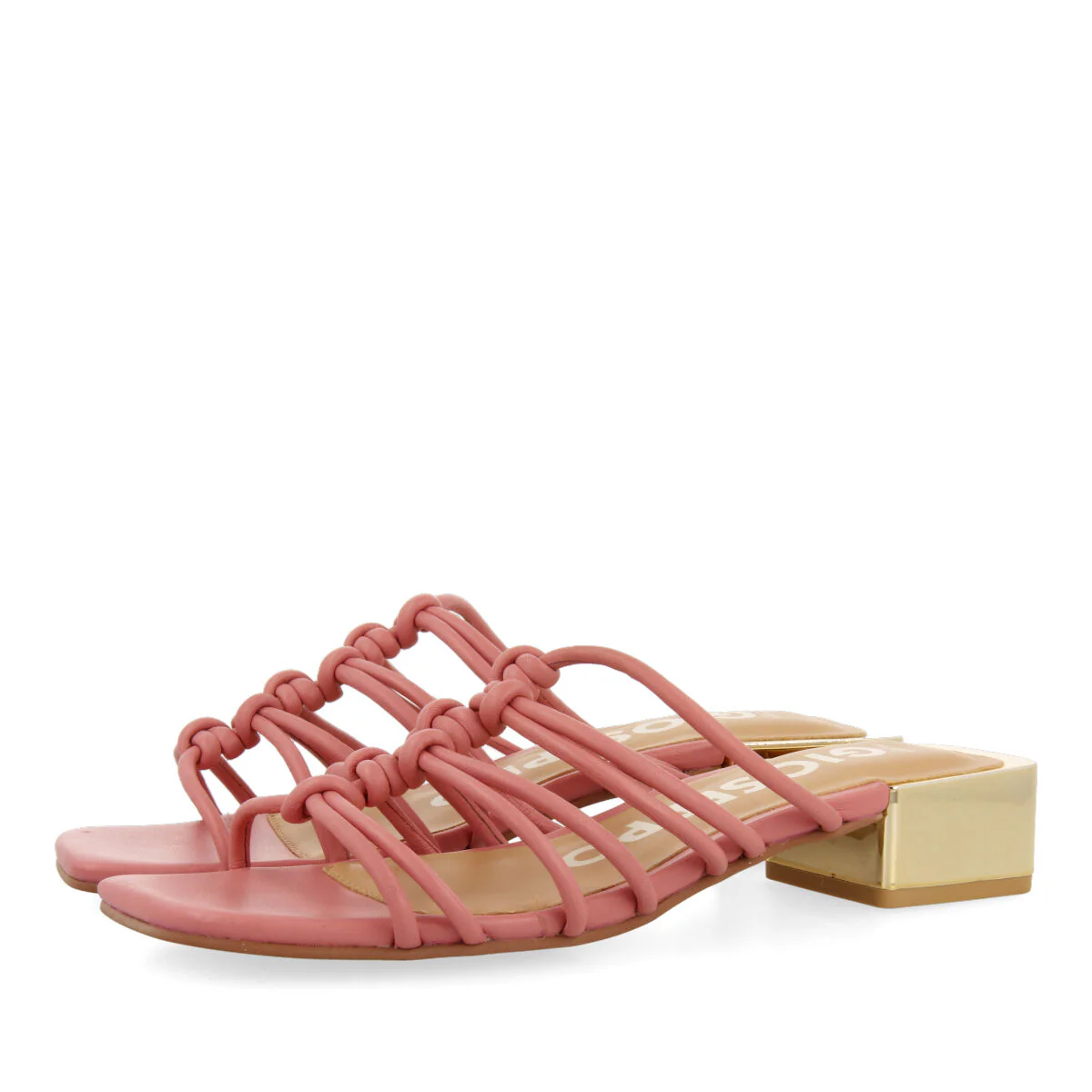 Kupang women's pink leather sandals with low heels and straps with knots - Image 2