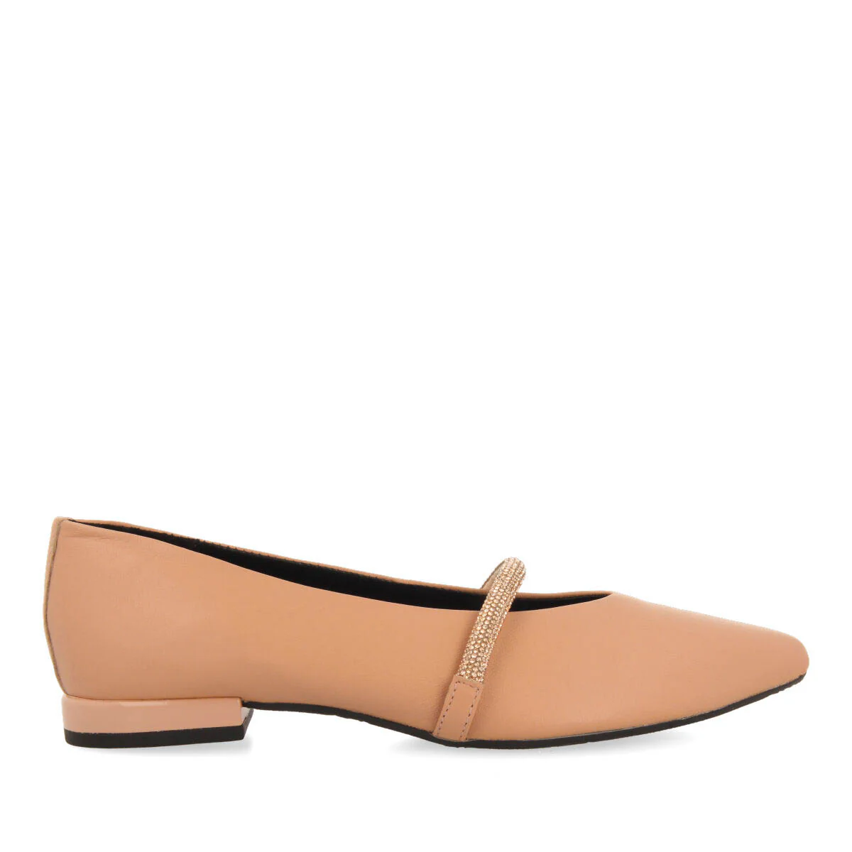 Lamlash women's nude leather ballet flats with a rhinestone strap