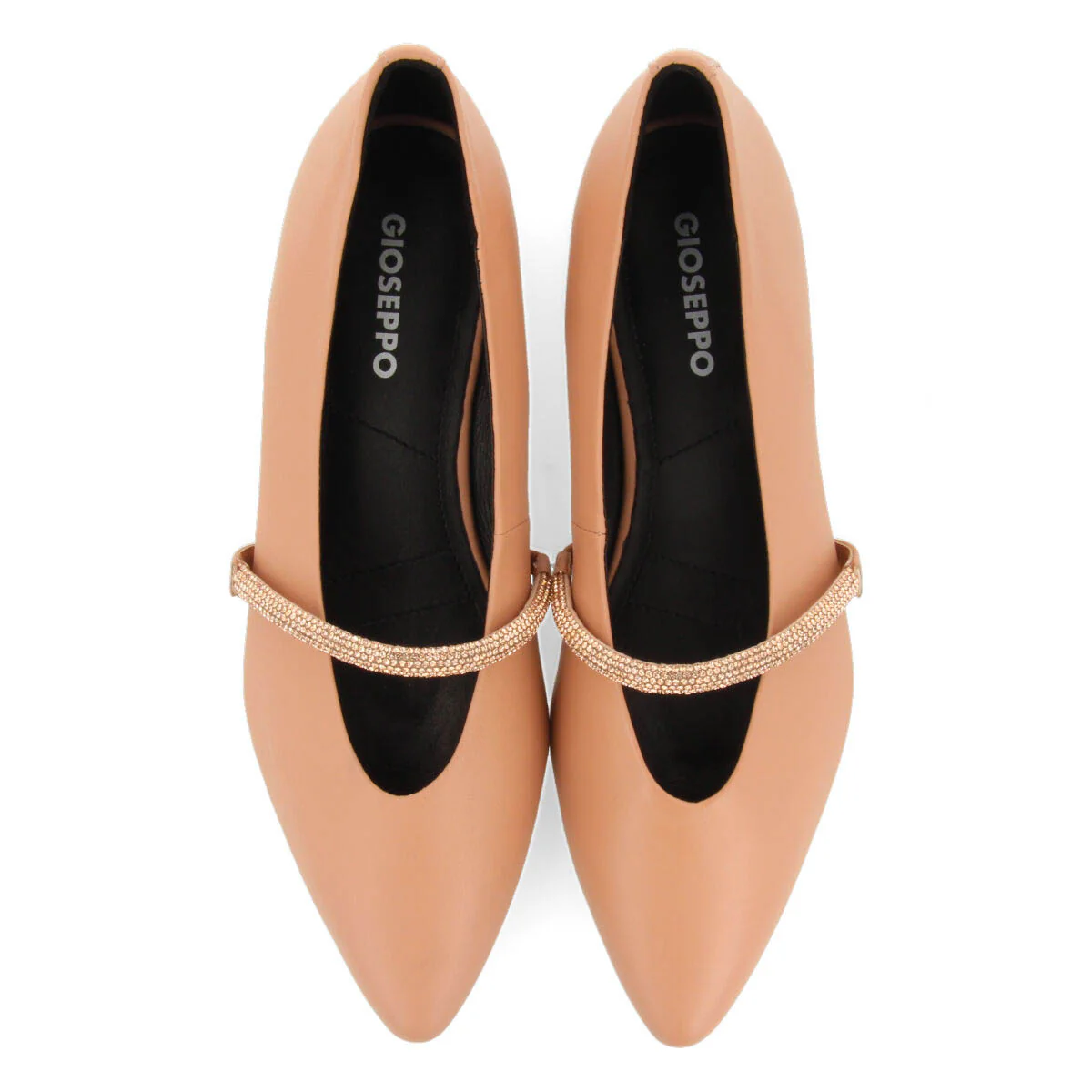 Lamlash women's nude leather ballet flats with a rhinestone strap - Image 4