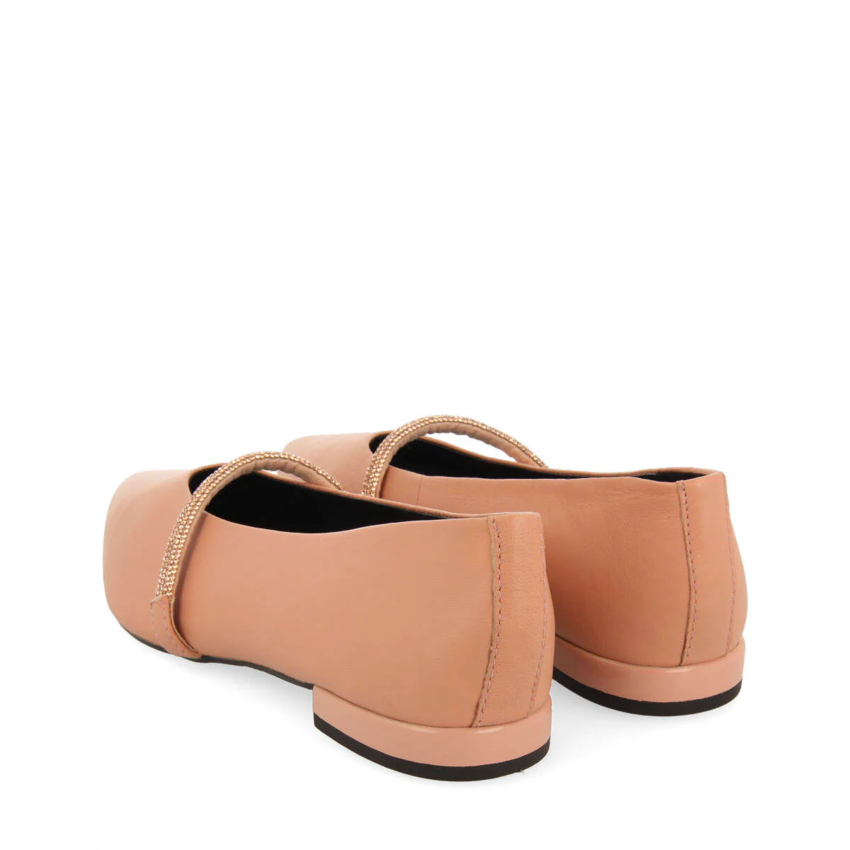 Lamlash women's nude leather ballet flats with a rhinestone strap - Image 5