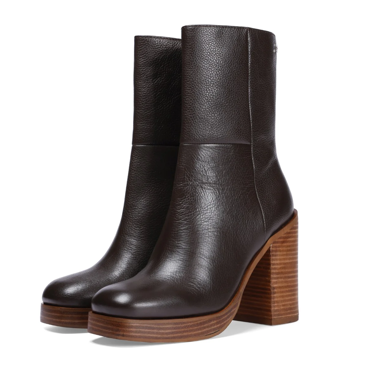 Langoya women's black high-heeled boots with coffee-coloured platforms - Image 3