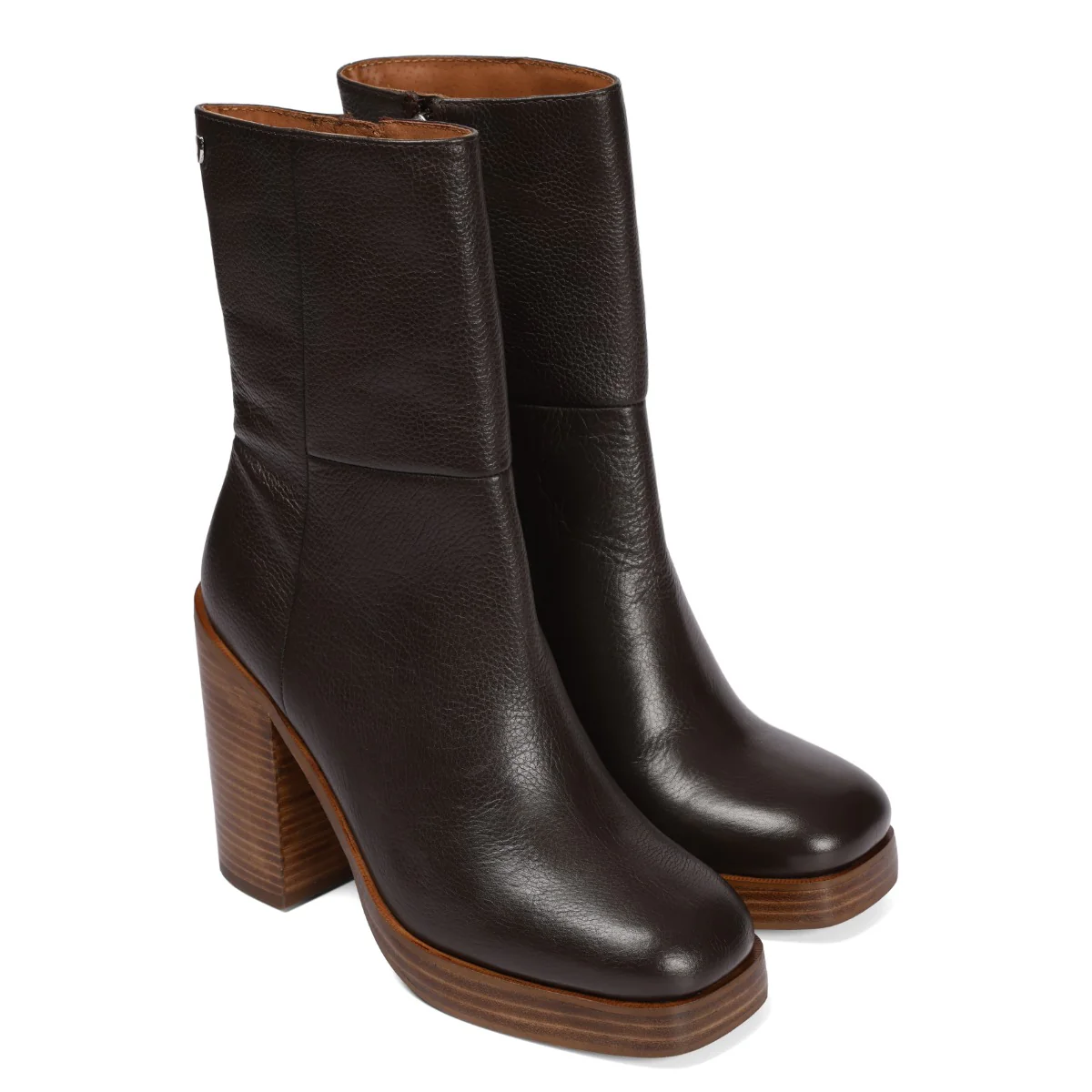 Langoya women's black high-heeled boots with coffee-coloured platforms - Image 4
