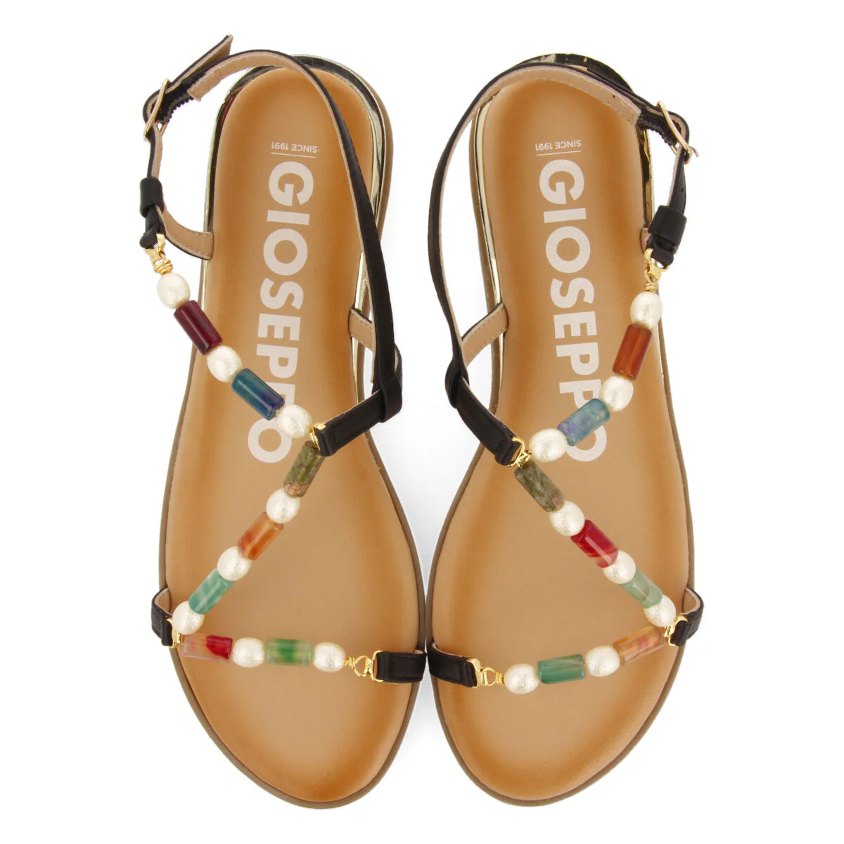Lasson women's multicoloured sandals with stones and pearls - Image 4