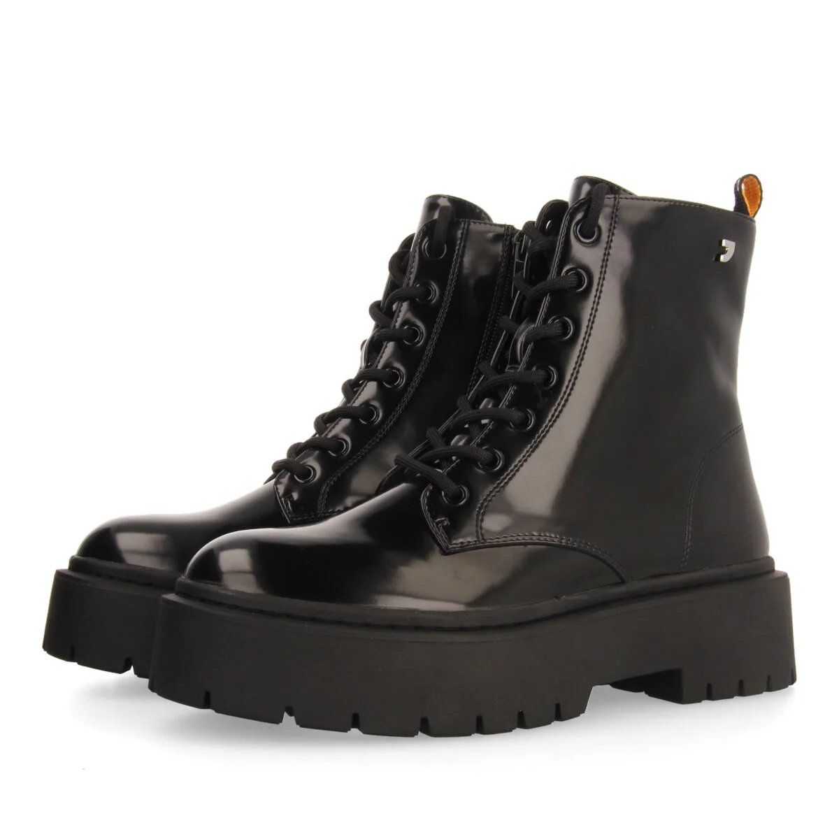 Laussa women's black lace-up biker boots with black double soles - Image 2