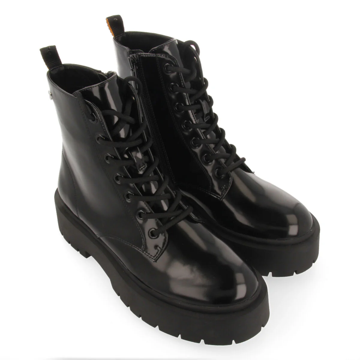 Laussa women's black lace-up biker boots with black double soles - Image 3