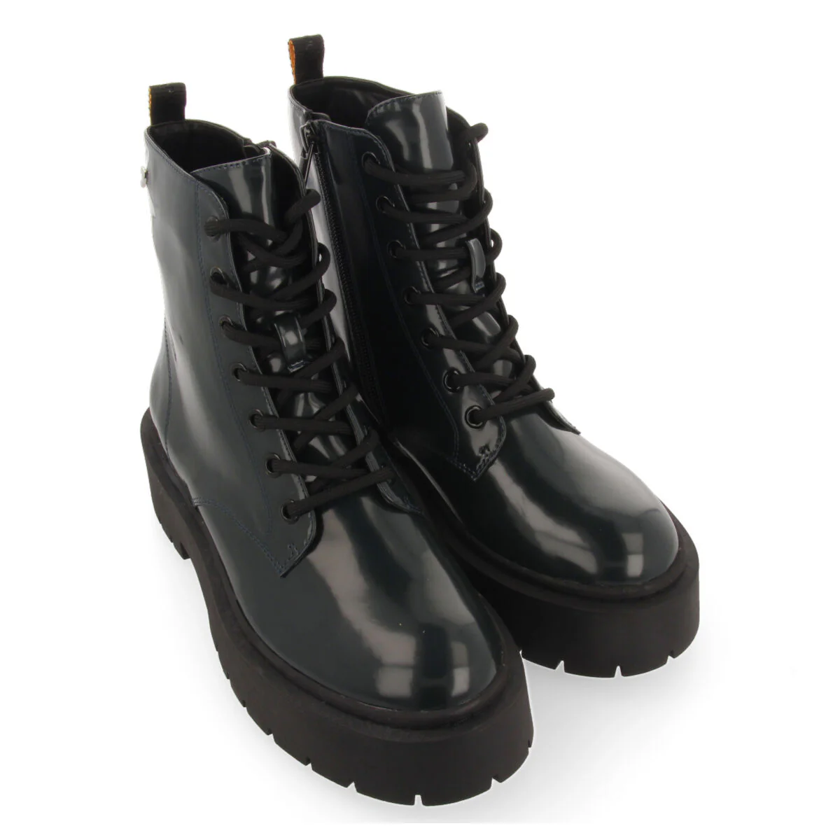Laussa women's dark green lace-up biker boots with black double soles - Image 3