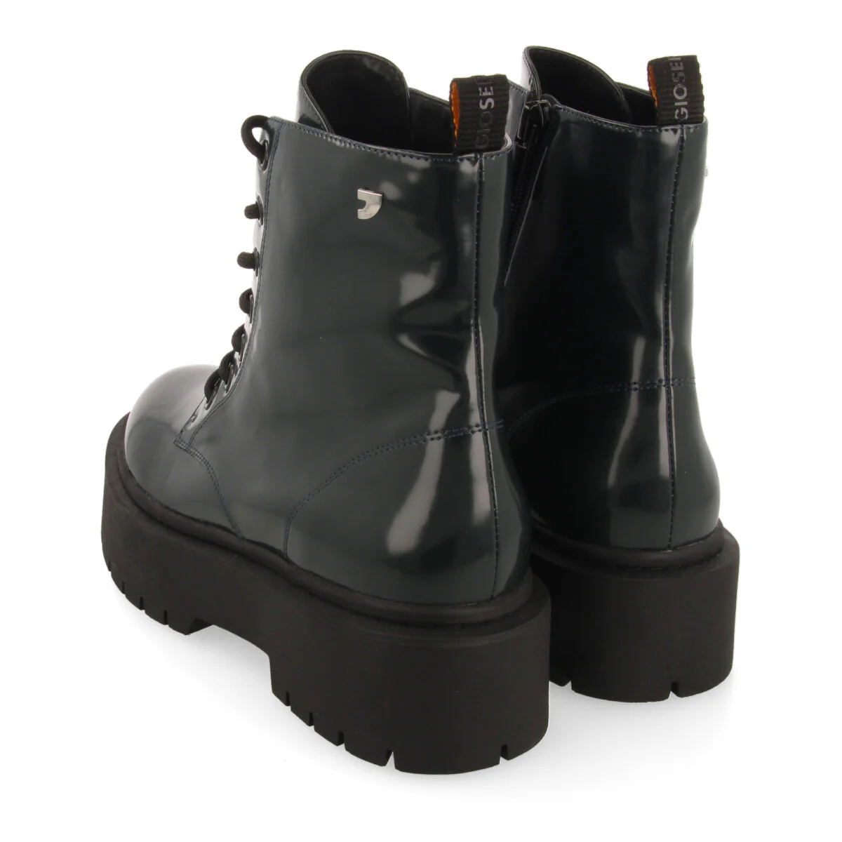 Laussa women's dark green lace-up biker boots with black double soles - Image 4