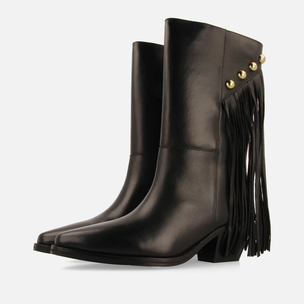 LEATHER ANKLE BOOTS FRINGES AND STUDS BRUNSWICK - Image 2