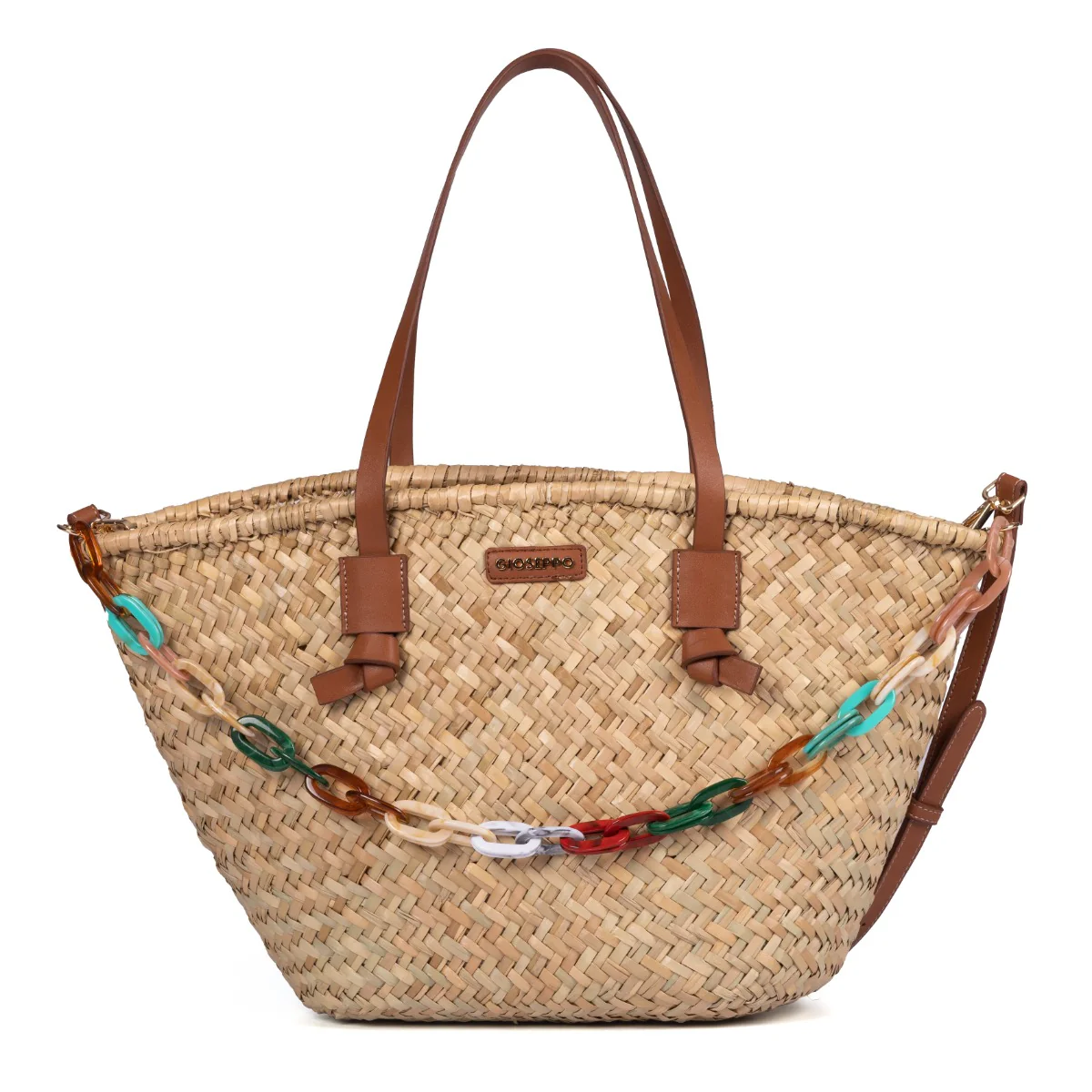 LEATHER COLOR BASKET WITH MULTICOLOR CHAIN DESTIN