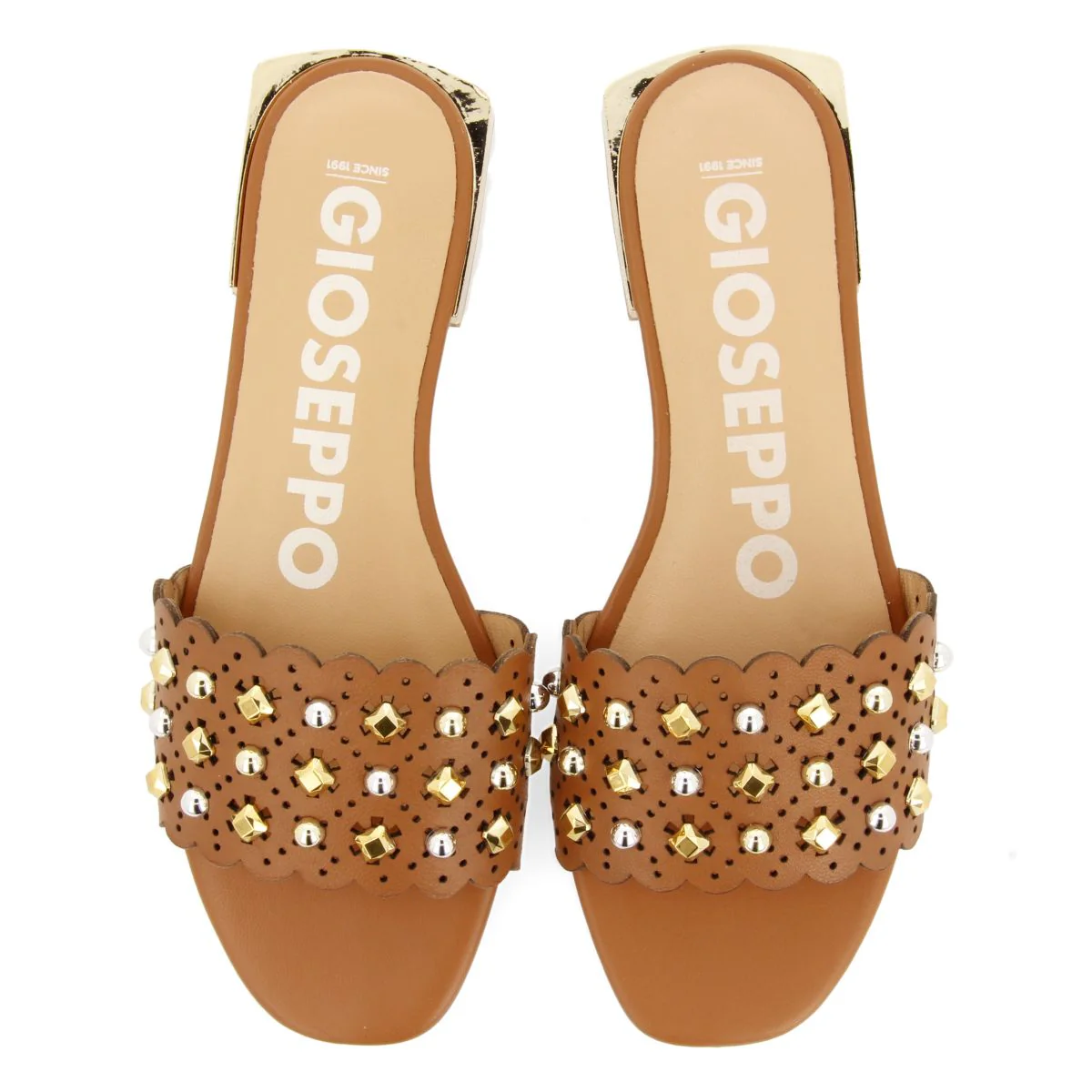 LEATHER COLORED SLIP-ON SANDALS WITH STUD EMBELLISHMENTS FOR WOMEN LABIN - Image 2