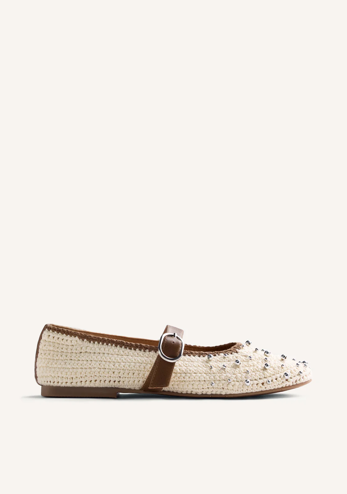 LEATHER, CROCHET AND BEAD BALLET FLATS MANYONI