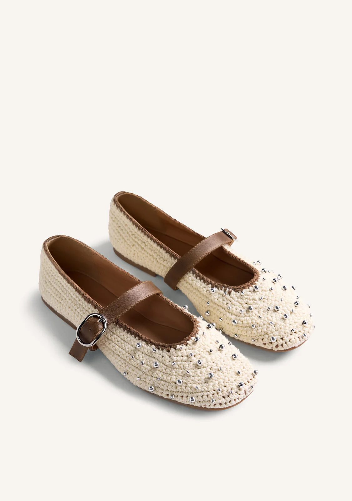 LEATHER, CROCHET AND BEAD BALLET FLATS MANYONI - Image 2