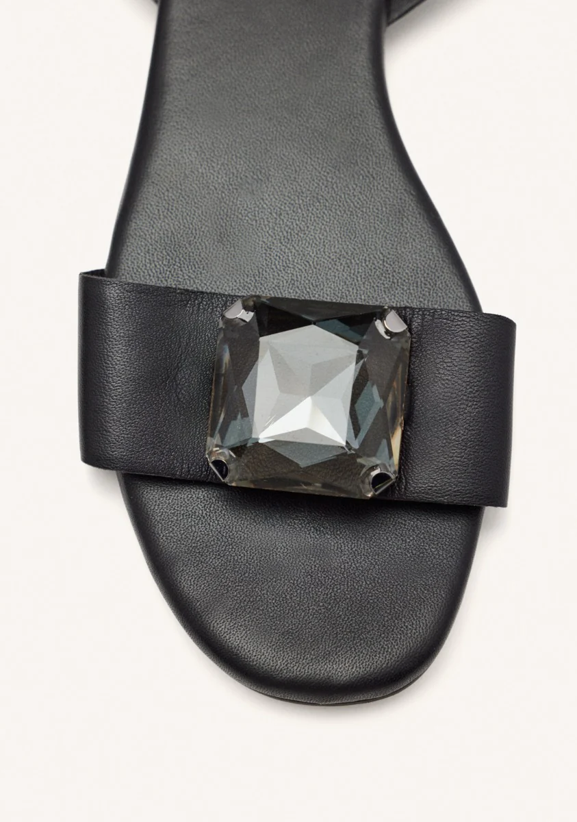 LEATHER FLAT SANDALS WITH RHINESTONES MEEME - Image 4