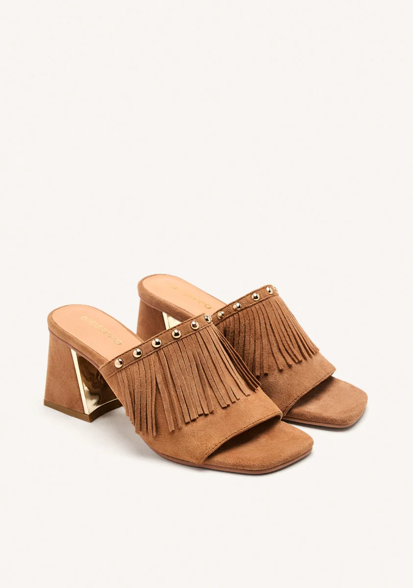 LEATHER FRINGE HEEL MULES SANDALS DIXFIELD - Image 2