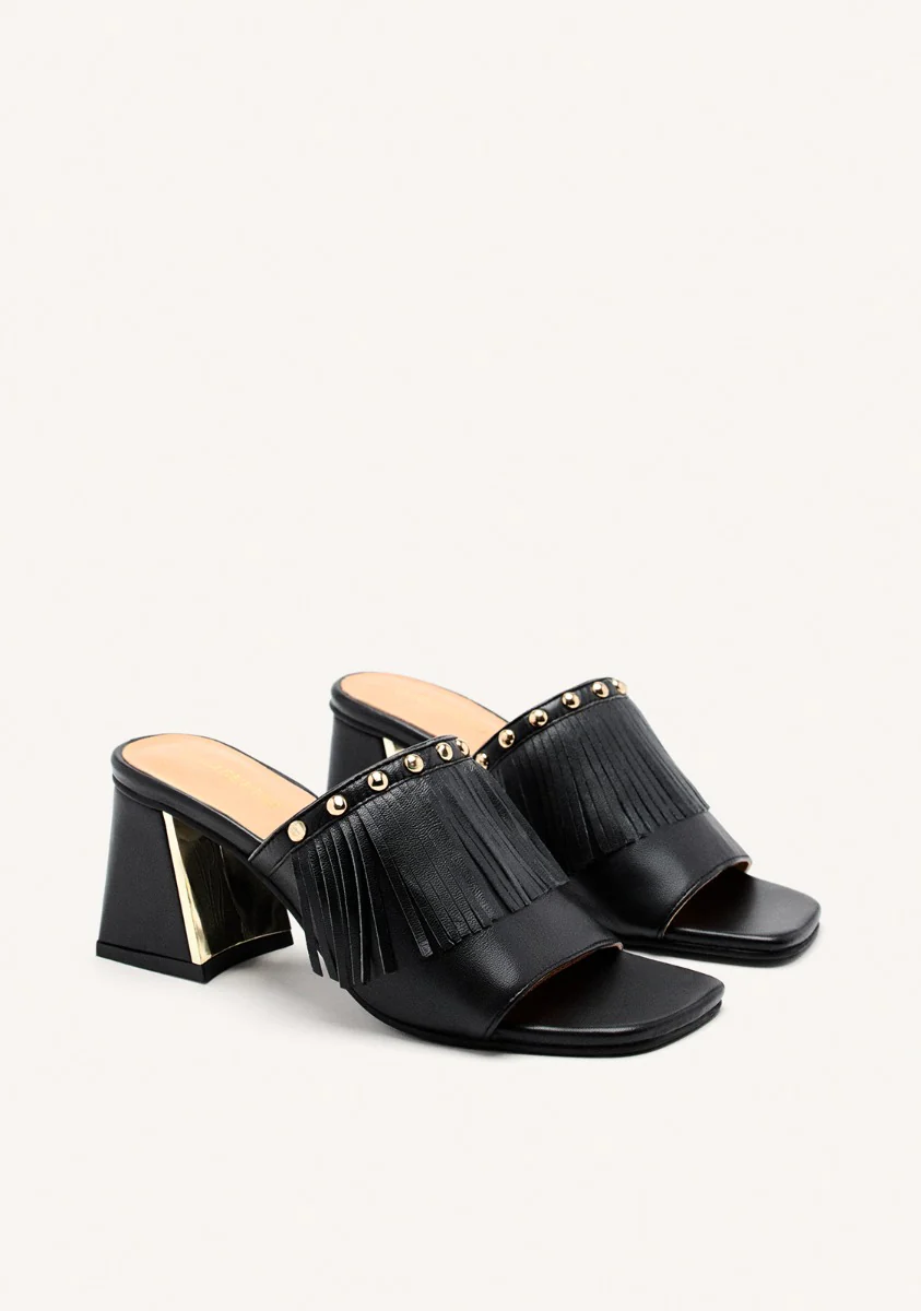 LEATHER FRINGE HEEL MULES SANDALS DIXFIELD - Image 2