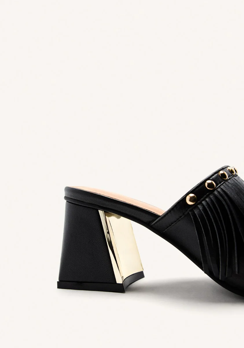 LEATHER FRINGE HEEL MULES SANDALS DIXFIELD - Image 3