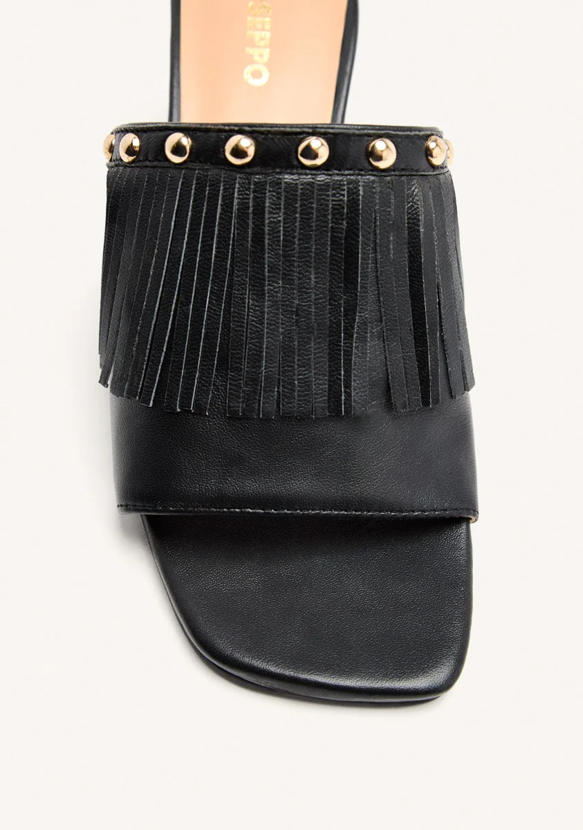 LEATHER FRINGE HEEL MULES SANDALS DIXFIELD - Image 4