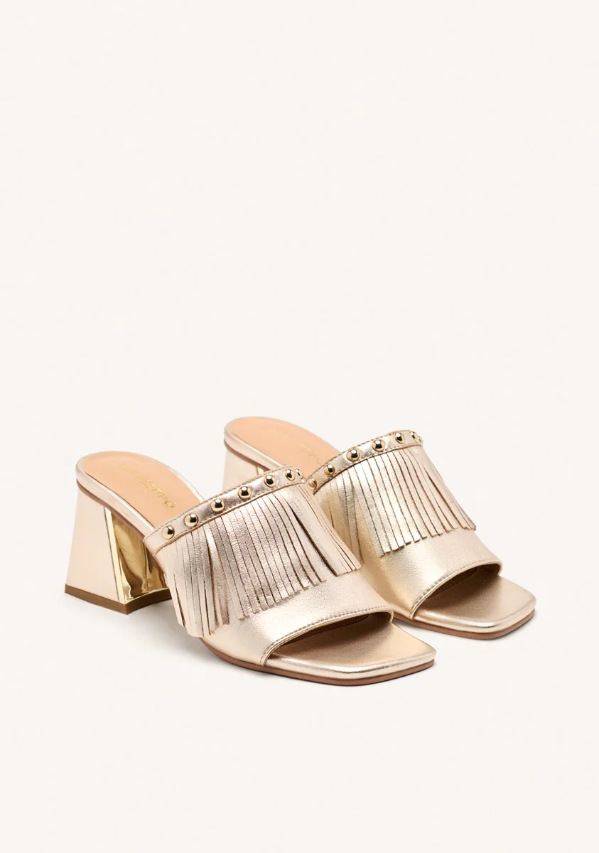 LEATHER FRINGE HEEL MULES SANDALS DIXFIELD - Image 2