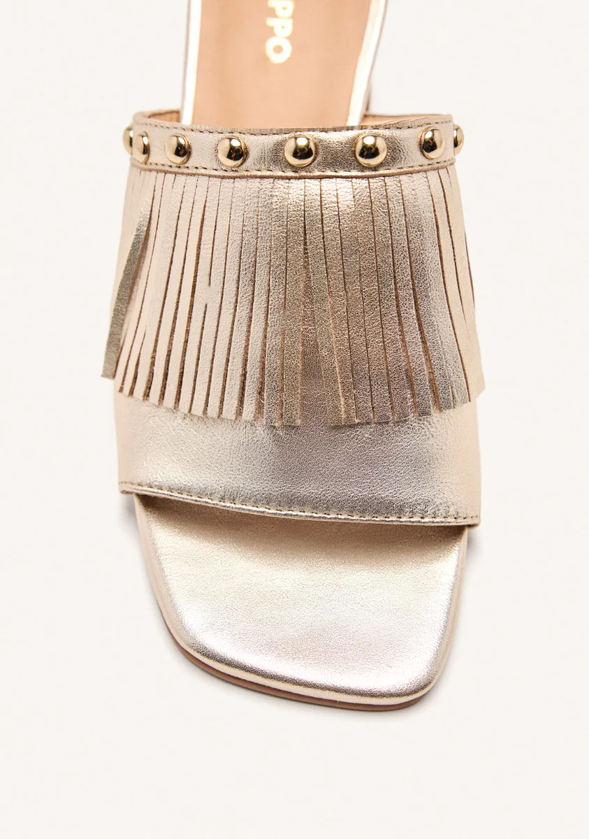 LEATHER FRINGE HEEL MULES SANDALS DIXFIELD - Image 3