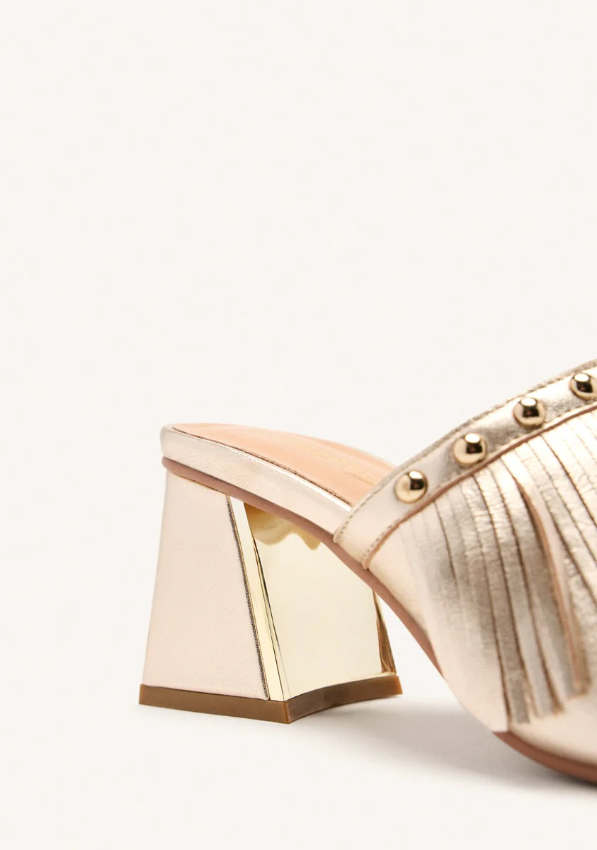 LEATHER FRINGE HEEL MULES SANDALS DIXFIELD - Image 4