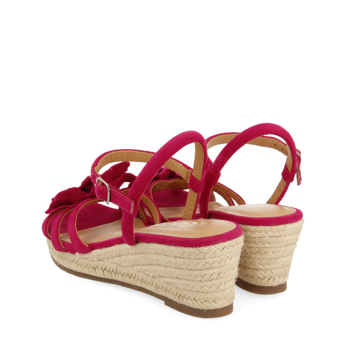 LEATHER FUCHSIA SANDALS WITH FLOWER EMBELLISHMENT AND JUTE WEDGE FOR WOMEN SAMSULA - Image 3