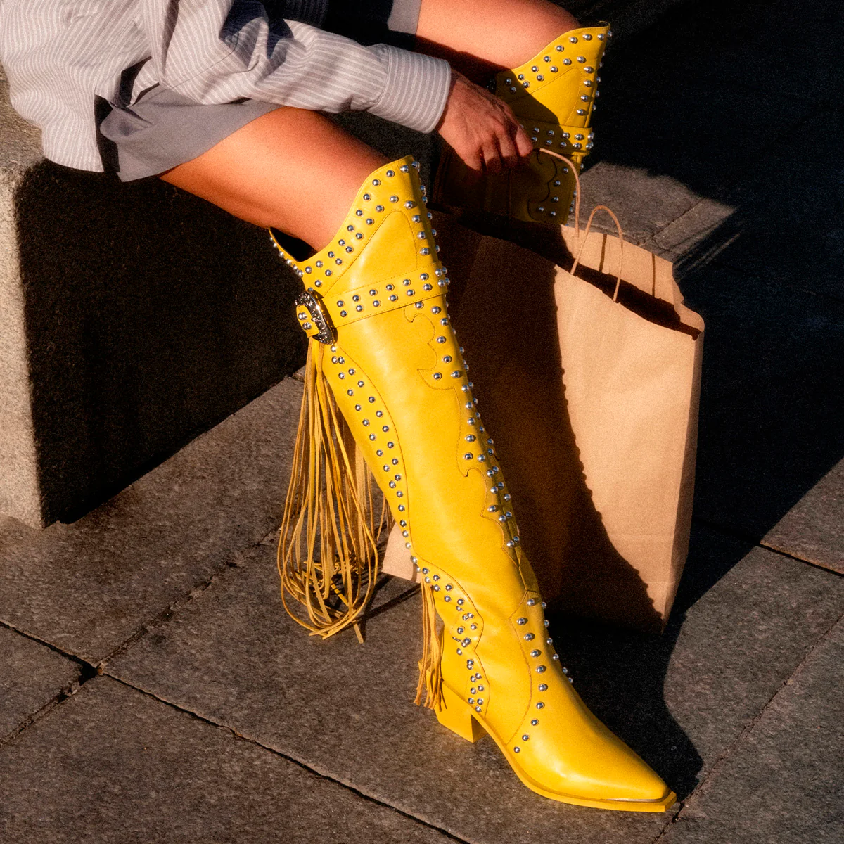 LEATHER HEELED BOOTS STUDS AND FRINGES - DOLLY BY MARÍA ESCOTÉ - Image 5