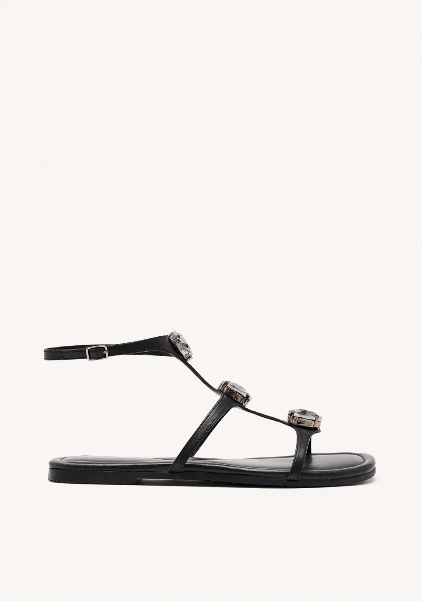 LEATHER RHINESTONE FLAT SANDALS LYNNFIELD