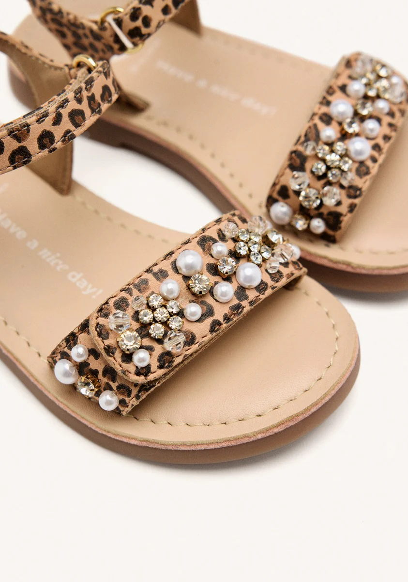 LEATHER SANDALS LEOPARD AND PEARL SKANAWAN - Image 3