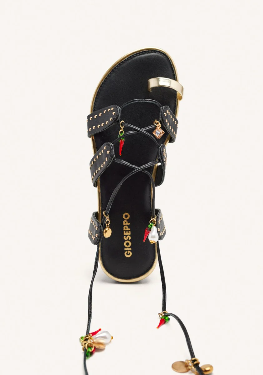 LEATHER SANDALS WITH BEADS AND STUDS IONE - Image 3